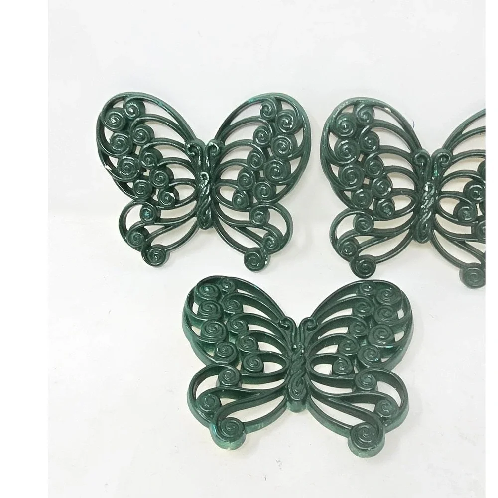 Vtg green burwood‎ butterflies wall decor retro MCM hanging fairycore set Of 3